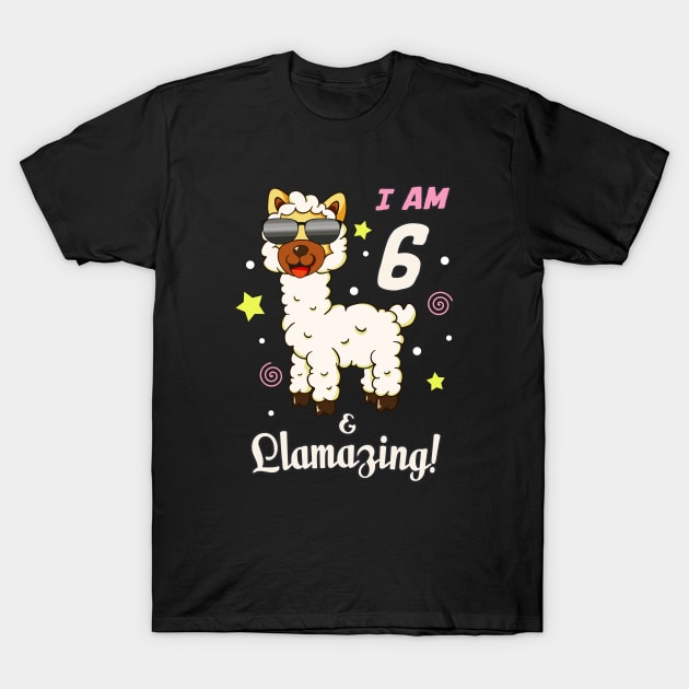 Funny Llama Alpaca 6th Birthday Kids T-Shirt by Foxxy Merch